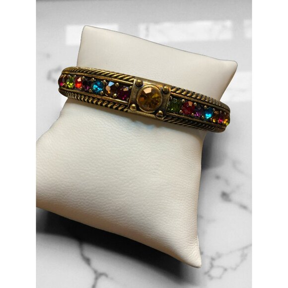 Two-Piece Gold-Tone Bangle Cuff Bracelet Set Multicolor Rhinestones -176 - Picture 3 of 6
